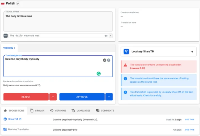 Localazy Translate Phrase screen
