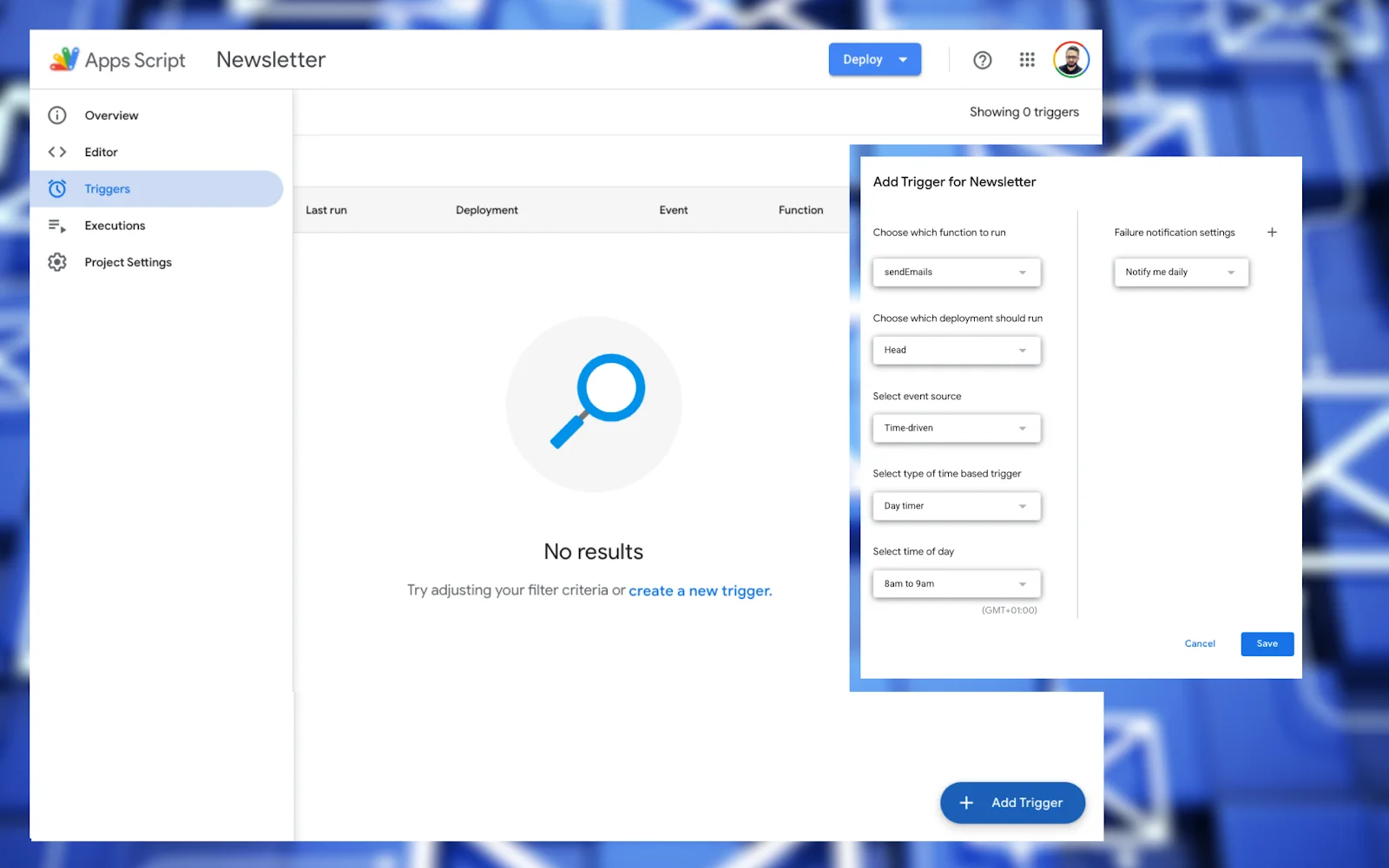 AppsScript add triggers