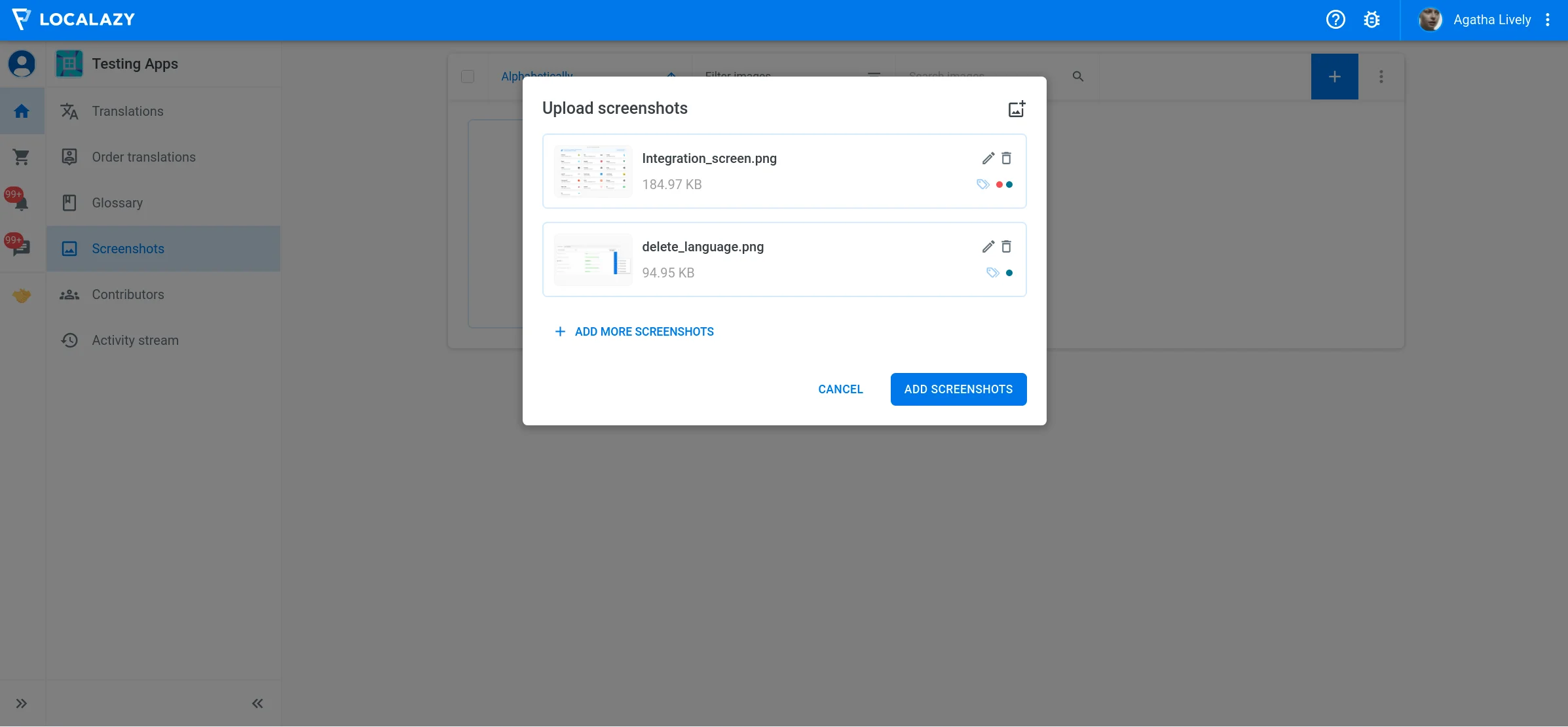 Localazy Screenshots - Upload Dialog