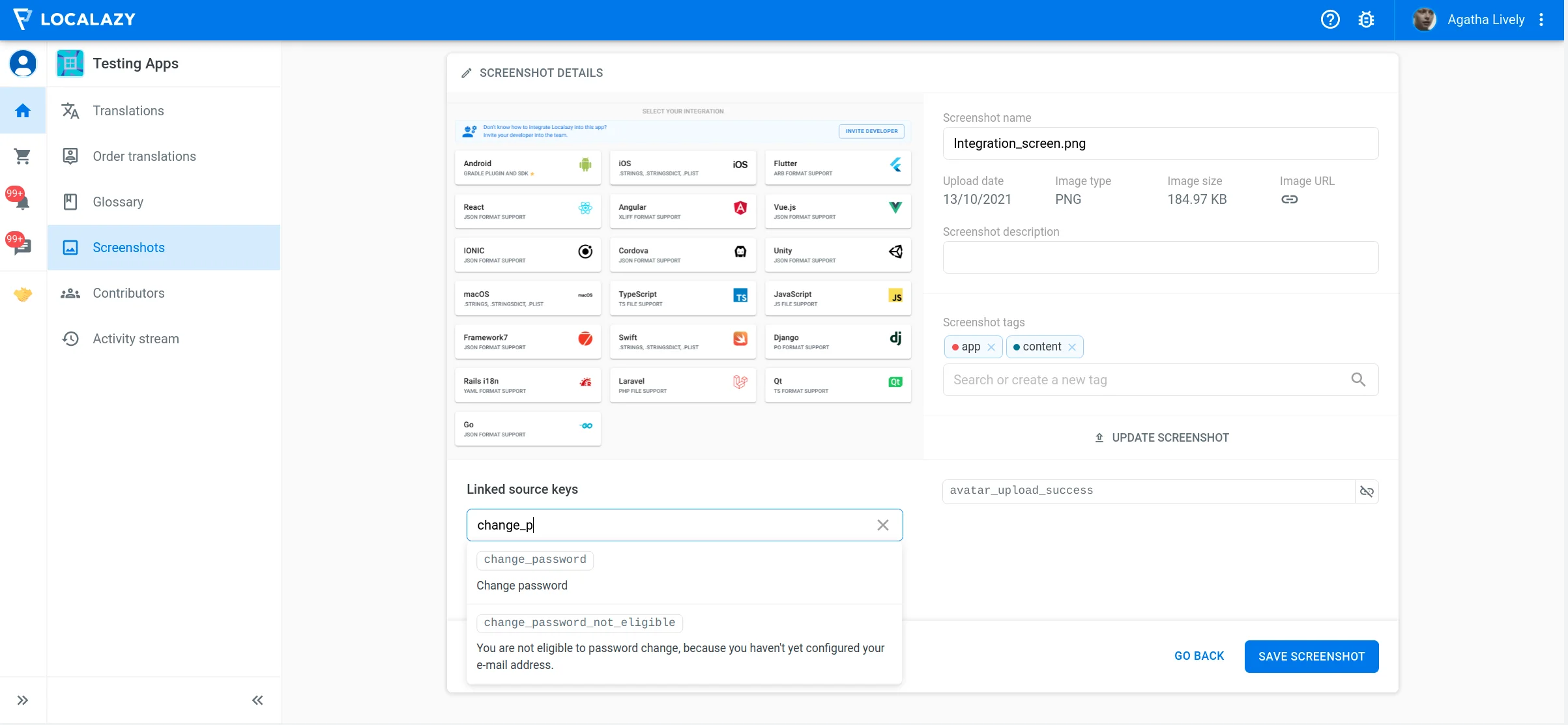 Localazy Screenshots - Creating Links
