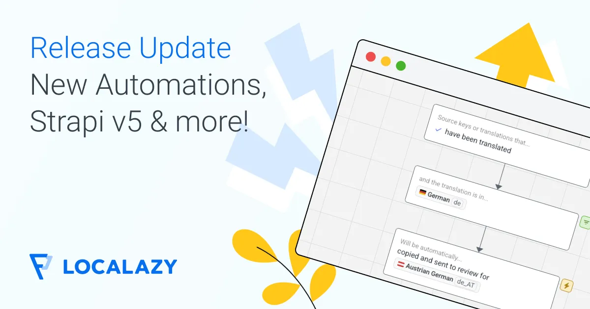 Illustration of Release Update: Automations, Strapi v5 & context for machine translations!